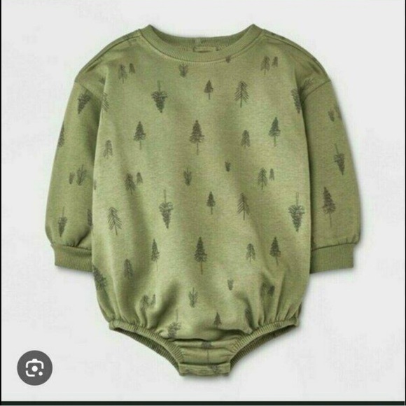 Grayson Collective Baby Bubble Sweashirt Romper in Green Forest Print Size 18 Mo - Picture 1 of 10
